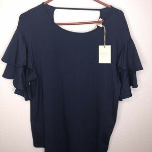 ella moon t shirt blue v neck ruffled sleeves